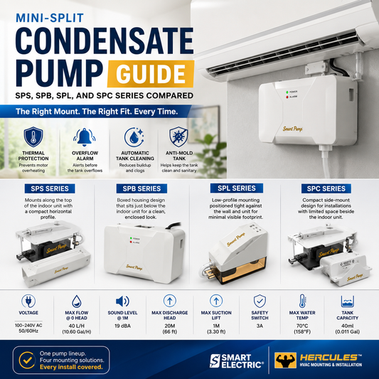 Mini-Split Condensate Pump Guide: SPS, SPB, SPL, and SPC Series Compared