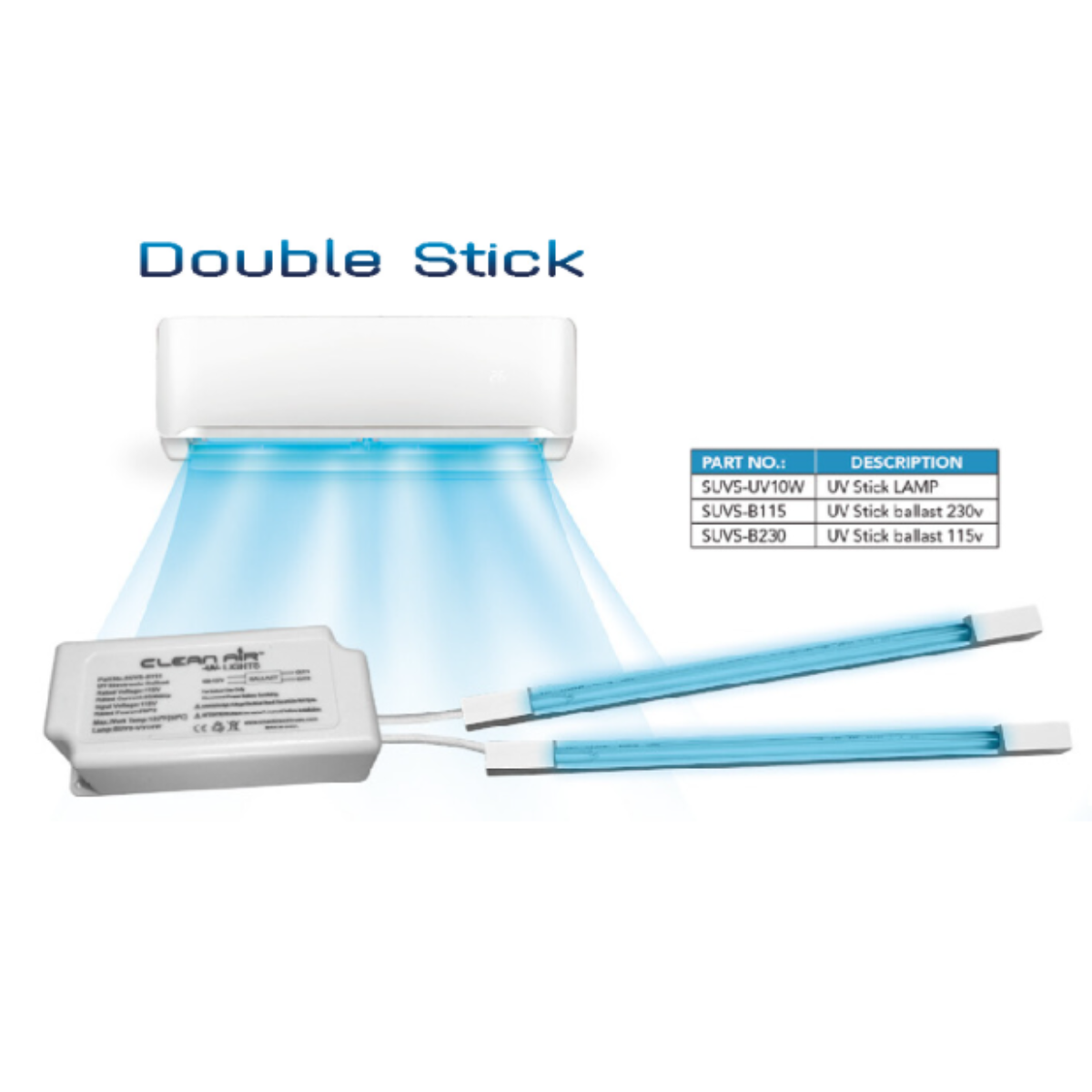 Double Stick UV Lights For 230V Non-Ducted Systems