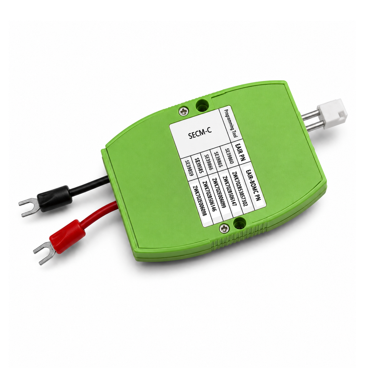 Smart Electric SECM-C ECM motor programmer rear view showing green housing, product identification label, and power and programming connections.