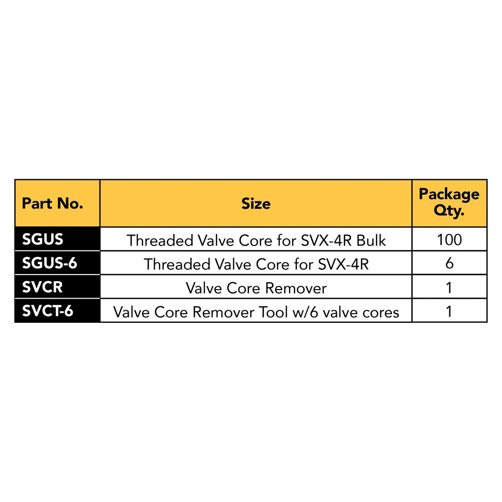 (6) THREATED VALVE CORE FOR SVX-4R